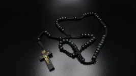 Black Wood Bead Rosary Hand Made - £14.19 GBP