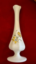 Fenton Swung Milk Glass Bud Vase SIGNED  Hand Painted Yellow Butterfly 7-5/8&quot; - £11.96 GBP