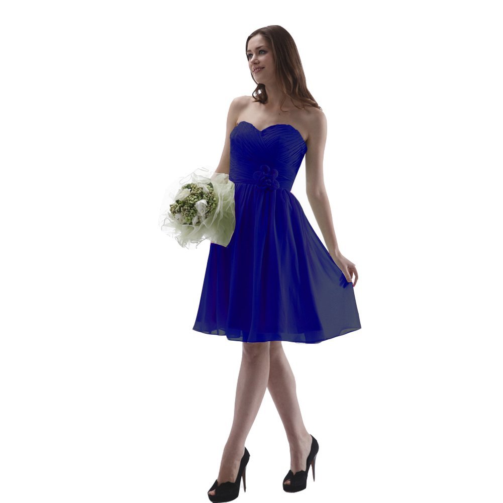 Kivary Women's Chiffon Sweetheart Floral Short Beach Bridesmaid Dresses Royal Bl