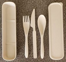 Farielyn ~ Wheat Straw Fiber ~ 3 Pc. Cutlery Set w/Storage Box ~ TAN SPE... - $20.00