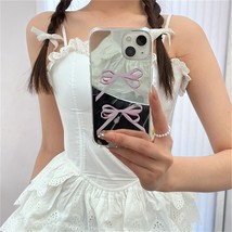 Ins Korean Cute Pink Bowknot Mirror Phone Case For iPhone 14 13 12 11 Pro Max X  - £5.82 GBP
