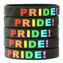 5 PRIDE Wristbands - Rainbow Design on Black Bracelets - Debossed Color ... - $8.79