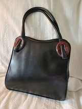 Vintage Holzman Black Calfskin Ladies Handbag Bakelite Mounts - £44.13 GBP