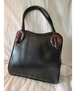 Vintage Holzman Black Calfskin Ladies Handbag Bakelite Mounts - £44.00 GBP