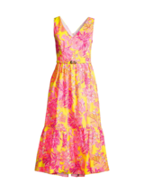 Lilly Pulitzer Bri V-Neck Sleeveless Ruffled Cotton Midi Dress in Cala Y... - £118.87 GBP