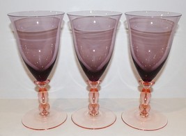 Stunning Htf Set Of 3 Mikasa Estate Amethyst &amp; Pink 7 5/8&quot; Water Goblets - £45.15 GBP