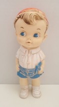 Vintage 1958 Edward Mobley 8” Boy in Blue Shorts Squeaky Rubber Toy Working  - £19.73 GBP