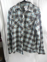 Men&#39;s Wrangler Wrancher Shirt Flannel Pearl Snap Buttons Large Multi Color - £11.99 GBP