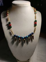 15-19 Sparkling blue green red Faux gold accents Faux gold cones necklace - £16.89 GBP