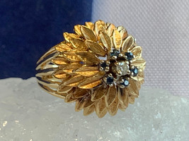14K Yellow Gold Diamond Ring 11.1g Fine Jewelry Sz 7 Sapphire Color Stones - £704.27 GBP