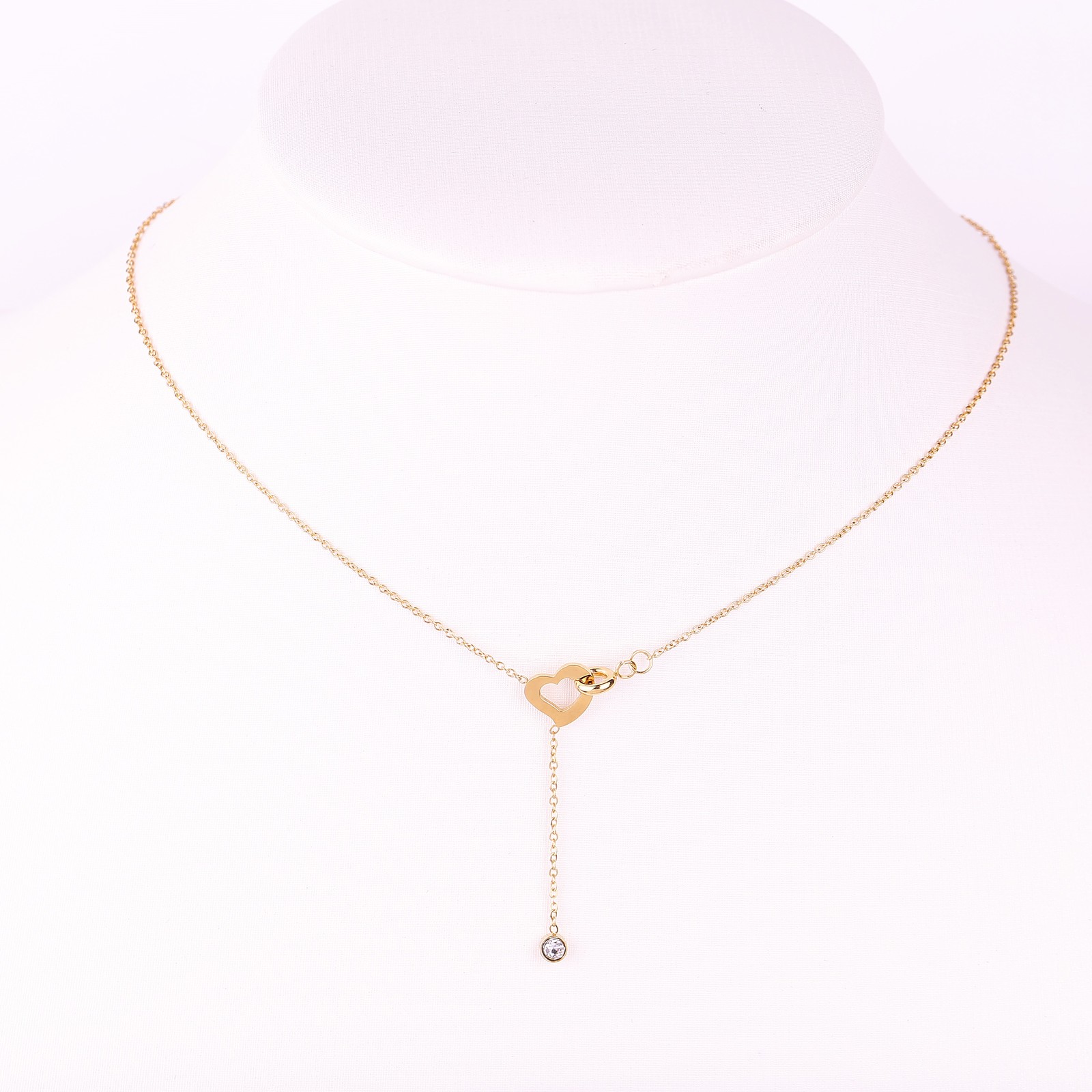 Rose Gold Tone Heart Cut Out Pendant Necklace & Swarovski Style Crystal