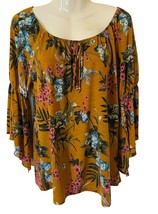 Naif Floral Blouse Size M Top Boho Peasant Stretchy Cruise Travel Top  Kercheif - £11.77 GBP