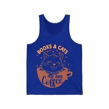books cats and coffee animal lovers gift Unisex Jersey Tank men women - $23.31+