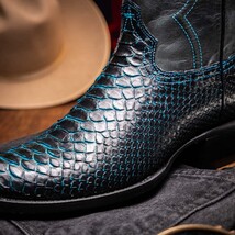 KANSAS Genuine Snake Skin Cowboy Boot from the Western Collection Black Blue image 9