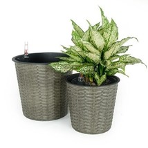 DTY Signature 2-Pack Self-watering Wicker Planter for Indoor &amp; Outdoor - Round - £84.49 GBP