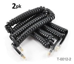 2-Pack 12Ft 4P4C Black Replacement Coiled Handset Telephone Cord - T-0012-2 - £15.72 GBP