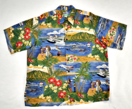 Reyn Spooner Tropical Airline Scenic Hawaiian Button Up Shirt Mens Large Vintage - £46.73 GBP