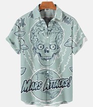 Cool Art Graphic Retro Alien Mars Attacks Vintage Print Buttoned Hawaiian Shirt - £8.17 GBP+