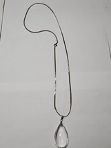 Vintage Silver Tone Necklace Chain Style Teardrop Glass Pendant, 23&#39;&#39; - £8.99 GBP
