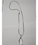 Vintage Silver Tone Necklace Chain Style Teardrop Glass Pendant, 23&#39;&#39; - £8.92 GBP
