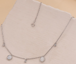 14k White Gold Finish Sterling Silver MOP Shell Station Charms Necklace ... - $90.99 CAD