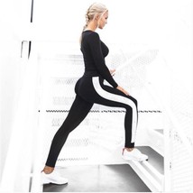 Fitness women leggings new arrival striped slim black long leggins clothes - £23.96 GBP