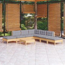  Garden Lounge Set Grey Solid pine wood, Fabric (100% Polyester) - $22,007.70 MXN