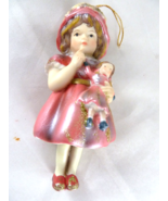 Porcelain Girl with doll Bell in Pink Dress 5 x 2.5 Christmas Ornament H... - $13.26