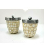 2 Mother Of Pearl Inlay Jar Glass Vanity Storage Container Capiz Shell w... - $39.99