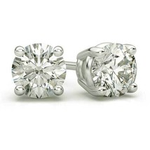 14k White Gold Plated 2CT Round Brilliant Cut Moissanite Solitaire Stud Earrings - £36.76 GBP