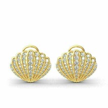 2.10Ct Simulated Diamond Cluster Shell Studs Earrings 14k Yellow Gold Plated - £62.16 GBP