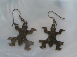 Estate Etched Brass Tribal Dancer Figural Dangle Earrings for Pierced Ears –  - £8.30 GBP