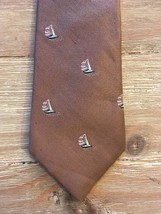 Men&#39;s Vintage Lands End Charter Collection Tie Hand Made Silk Brown Sail... - £16.47 GBP