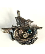 Vintage Signed Sterling Anson Bird on Nest Brooch W Three Rhinestone Egg... - $832.81 MXN