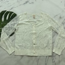 Sundance Womens Cardigan Sweater Size M White Lace Trim Semi Sheer Floral - £25.69 GBP