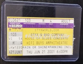 STYX / BAD COMPANY - VINTAGE JUNE 21, 2001 USED CONCERT TICKET STUB - £7.92 GBP