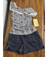 Rewind Size XS One Shoulder Romper Lace Trim Ruched Waist Denim Shorts - $247.75 MXN