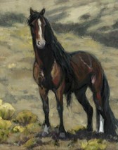 Fabio - Karen Bonnie Western Black Horse Stallion Fine Art Canvas Print 20x24  - £149.56 GBP