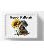 Cute Dachshund Puppy With Sunflowers Edible Image Edible Birthday Cake Topper Fr - $16.47
