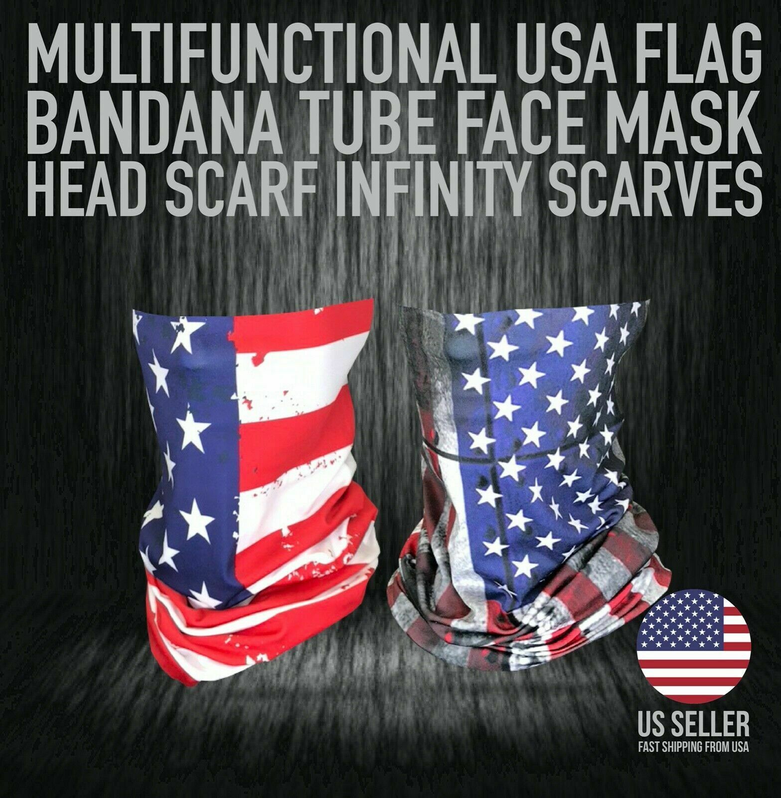 Unisex Patriot USA Flag Bandana Tube Face Mask Neck Gaiter Scarf US Seller - $6.92