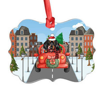 Funny Dachshund Dog Driving Red Truck On City Aluminum Ornament Christmas Gift - £13.41 GBP