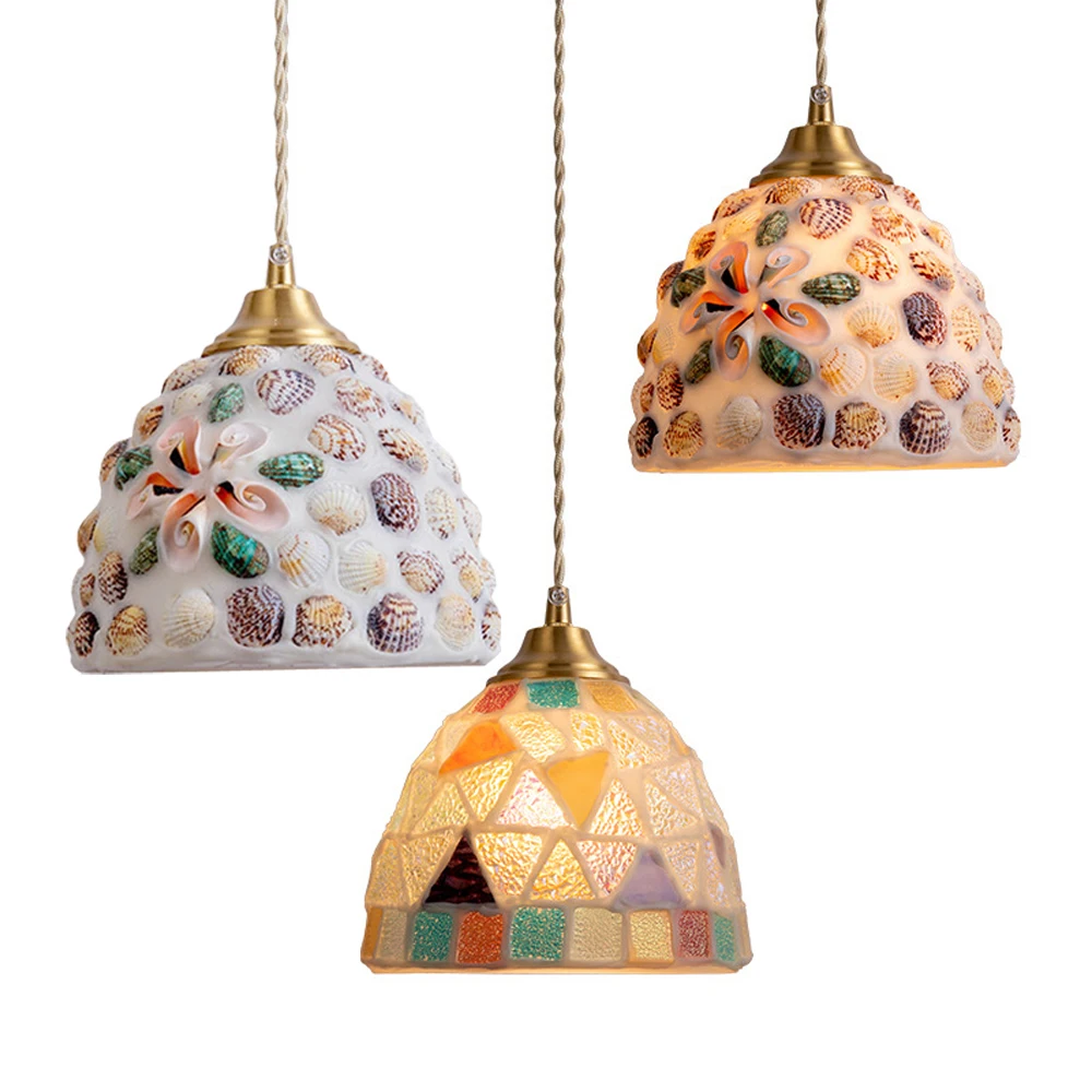 Mediterranean Sea Shell Hanging Light Ceiling Color Seashell Pendant Lam... - $53.11+