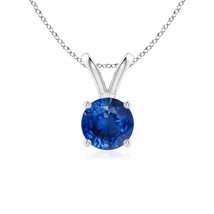 Authenticity Guarantee 
V-Bale Round Blue Sapphire Solitaire Pendant in 14K W... - £1,584.69 GBP