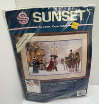 SUNSET Vintage Cross Stitch Kit A Gracious Era 13923 Victorian Winter Horses New - $14.01