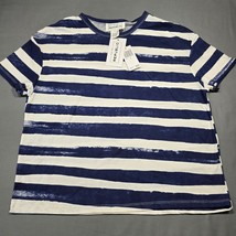 For The Republic Women Shirt Size S Blue White Stripe Preppy Short Sleeve Top - £13.52 GBP