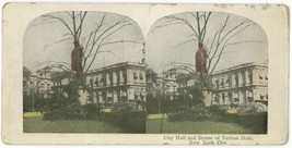 c1900&#39;s Colorized Stereoview City Hall and Statue of Nathan Hale New York City - £7.43 GBP