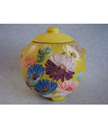Vintage Ransburg Stoneware Cookie Jar Yellow Asters Footed - $45.00