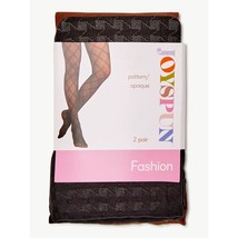 Joyspun Women&#39;s Brown Opaque &amp; Black Houndstooth 2 Pack Tights Size Small - £3.90 GBP