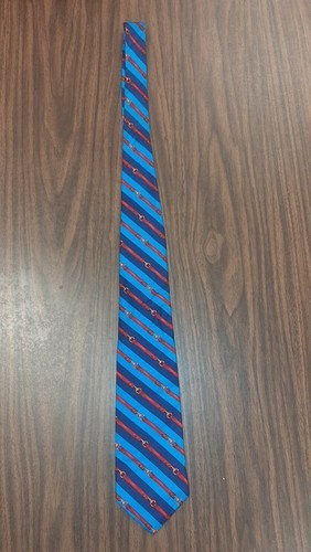 Mens BROOKS BROTHERS Makers Blue with Red &amp; Gold Buckles All Silk Tie USA - $17.99