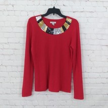 Mercer Street Studio Sweater Womens Small Red Sequin Holiday Party Chris... - $17.98